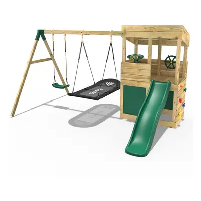 (Yosemite - Swings, Den, Adventure) Rebo Wooden Lookout Tower Playhouse with 6ft Slide