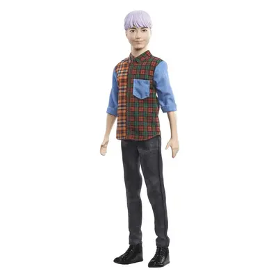 Barbie Ken Fashionistas Doll #154 with Sculpted Purple Hair Wearing a Color-Blocked Plaid Shirt 