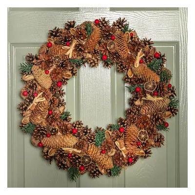 60cm Winter Spice Hanging Christmas Wreath with Pine Cones Red Berries & Dried Fruit