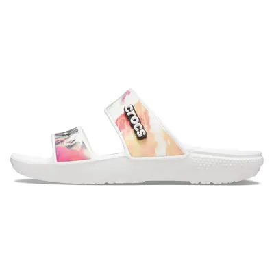 crocs Unisex-Adult classic Tie Dye Two-Strap Sandals WhiteMulti M