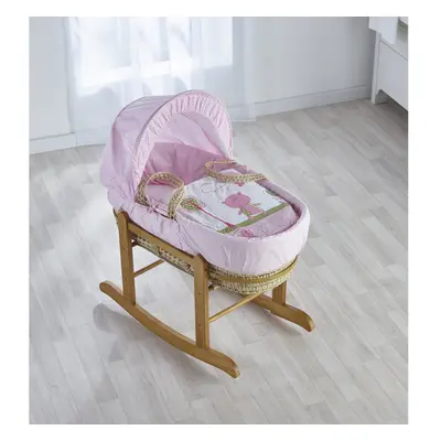 Tiny Ted Girls Pink Palm Moses Basket with Rocking Stand Natural