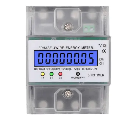 Electronic Watt Power Energy Meter 380V 80A Phase Wire Wattmeter kWh LCD Backlight Display With 