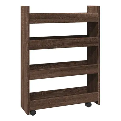 (brown oak) vidaXL Narrow Storage Trolley Tier Rolling Cart Bookcase Engineered Wood