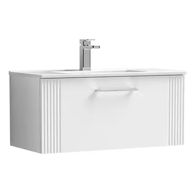 Retro Drawer Wall Hung Vanity Unit with Minimalist Tap Hole Ceramic Basin - 800mm - Satin White 