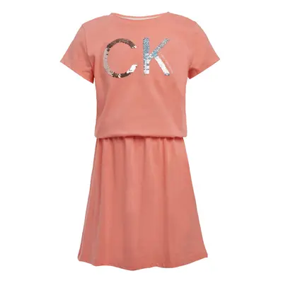 Calvin Klein Girls' Short Sleeve Cotton Logo Dress Elastic Cinched Wa