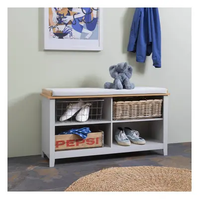 Halmstad Storage Bench in Grey and Natural Pine