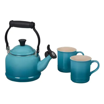 Le Creuset Enamel On Steel Demi Kettle Stoneware Set of Mugs qt Kettle 14 oz Mugs Caribbean