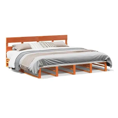 (wax brown, x cm) vidaXL Bed Frame with Headboard Mattress Foundation Bed Base Solid Wood Pine