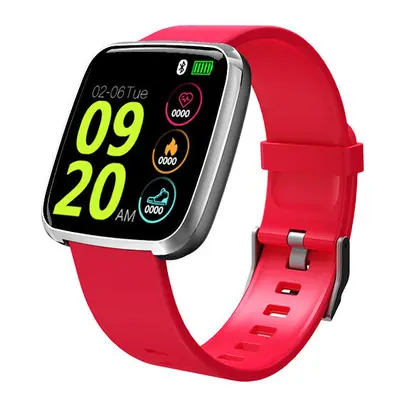 (Red) 1.3inch Large View Heart Rate Blood Pressure Oxygen Monitor Smart Reminder Smart Watch