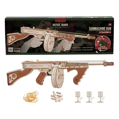 Woooden Gun Puzzle 3D Building Kit Model Submachine Toy DIY Jigsaw