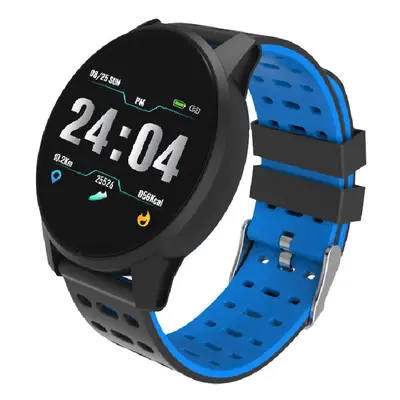 (Blue) Dynamic Heart Rate Blood Pressure Oxygen Round Dial Sport Modes Smart Watch