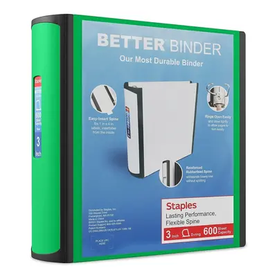 Staples Better 3-Inch D 3-Ring View Binder Green (19936)