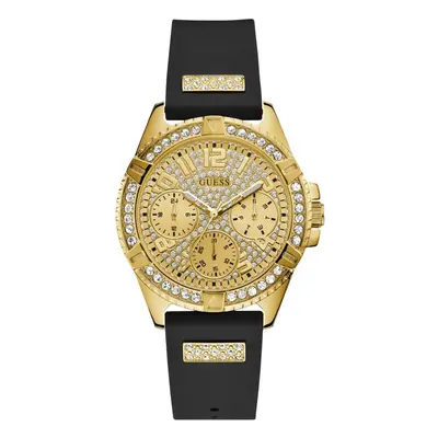 GUESS Gold-Tone Stainless Steel Crystal Encrusted Dial with Black Stai