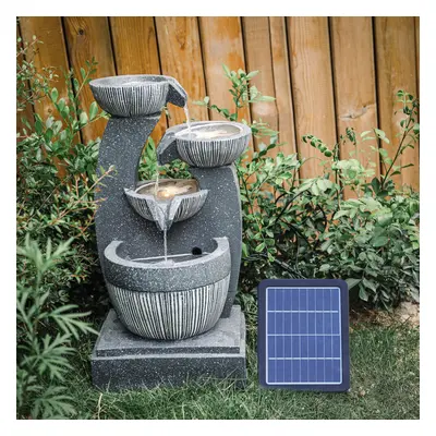 (Solar Bowls 24*22*47cm) 220v Garden Patio Water Feature Cascading Water Fountain w Pump