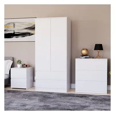 (White) Denver Bedroom Set Of Furniture Chest Wardrobe