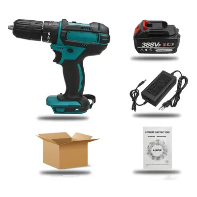 (One Battery) 388VF 1500W Electric Cordless Impact Drill LED Working Light Rechargeable Woodwork