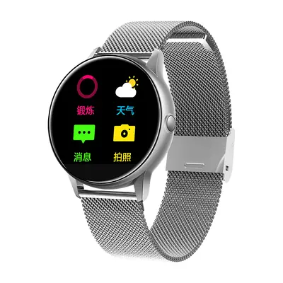 (Silver-Stainless steel) Real Full Touch Screen Quick Release Strap IP68 Heart Rate O2 Facebook 