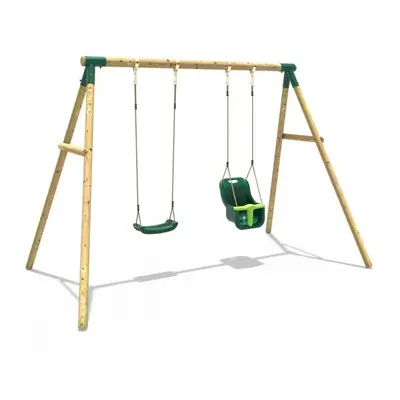 Rebo Wooden Garden Swing Set with Standard Seat and Baby Seat - Luna Green