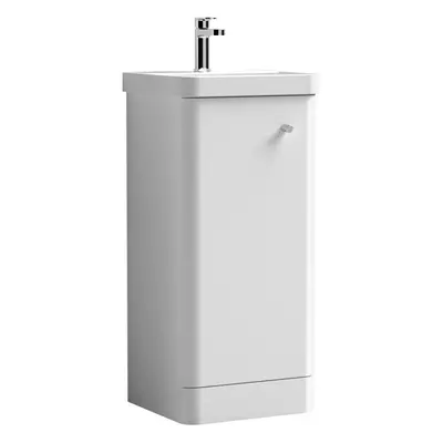 Floor Standing Door Vanity Unit with Ceramic Basin - 400mm - Gloss White -Balterley