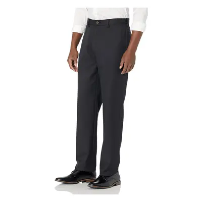 Mens classic-Fit Expandable-Waist Flat-Front Dress Pant, Black, 33W x 30L