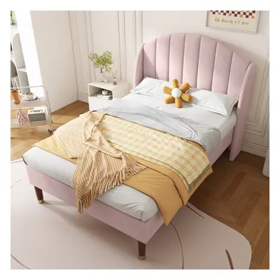 (Pink 135*190cm) Upholstered bed, with Slatted Frame and Headboard