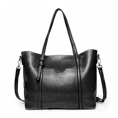 (black) New Large Capacity Retro Tote Shoulder Handbag