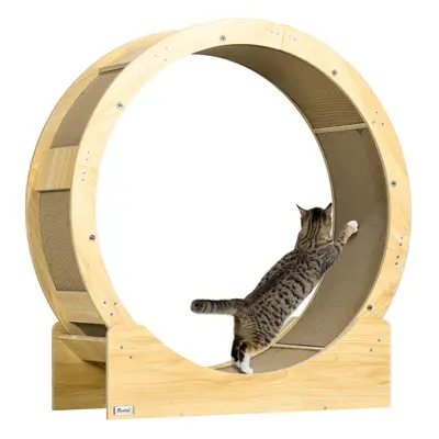 PawHut Cat Wheel with Brake, Scratching Pads - Oak Tone