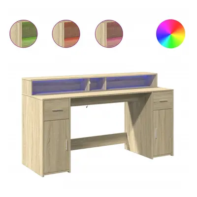 vidaXL Desk with LED Lights Writing Working Table Sonoma Oak Engineered Wood