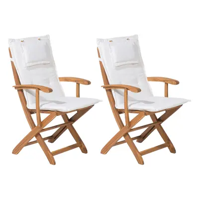 Set of Garden Chairs with Cushions MAUI Acacia Wood Off-White