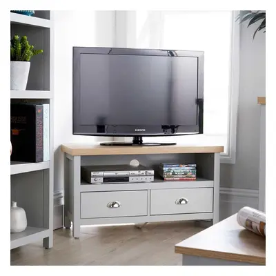 Grey Oak Corner TV Stand Two Tone Drawer Cabinet Television Unit Cable Tidy