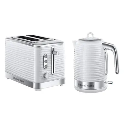 Russell Hobbs Inspire High Gloss Plastic Two Slice Toaster, White with Kettle