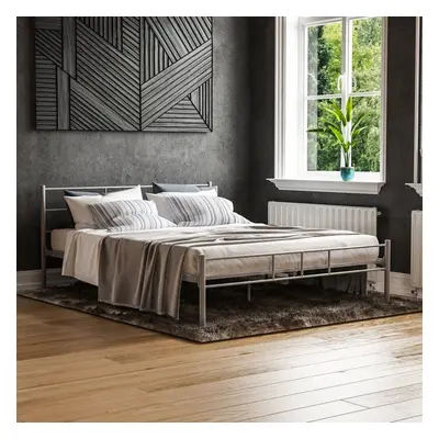 (King Size, Silver) Dorset Metal Bed Frame Modern Headoard Bedroom