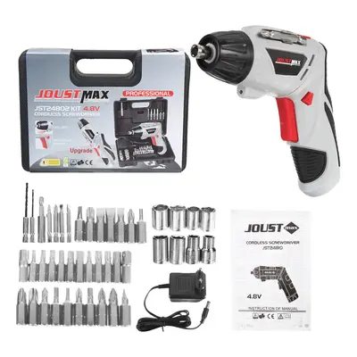 (Grey, EU Plug) 48Pcs 4.8V Cordless Electric Screwdriver Multi-function Rechargeable Electric Dr