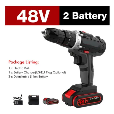 (Two Batteries, EU Plug) 7500mAh Speed Electric Drill 25+3 Torque Power Driver Drills Multi-func