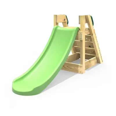 (Green) Rebo 4ft Toddler Adventure Slide with Wooden Platform and Climbing Wall