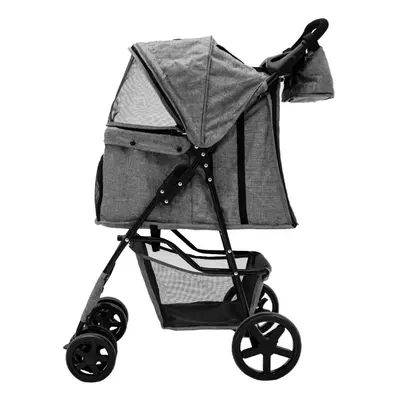 (Woven Grey & Caddy Bag) Pet Strollers with Rain Cover & Caddies