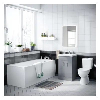 1700mm Bath, WC Toilet & mm Light Grey Flat Pack Vanity Basin Cabinet Nanuya