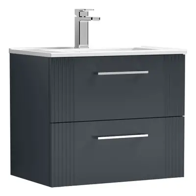 Retro Drawer Wall Hung Vanity Unit with Minimalist Tap Hole Ceramic Basin - 600mm - Satin Soft B