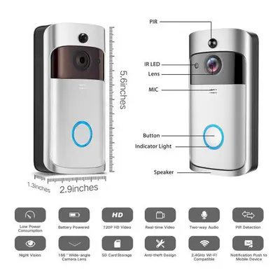 (Black) WiFi Visual Remote Doorbell Home Security Smart Doorbell