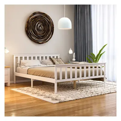 (King Size, White) Milan Wood Bed Frame High Foot Solid Pine Slatted