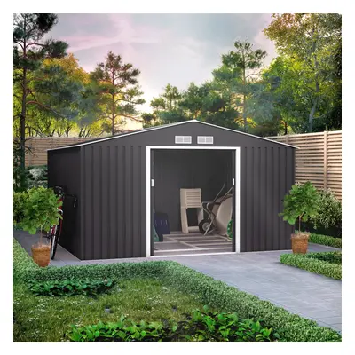 (11x10, Dark Grey) BillyOh Ranger Apex Metal Shed With Foundation Kit