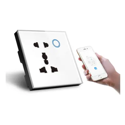 (White) Standard WIFI Universal Wall Socket Wireless Outlet Double Plug with Touch Glass Panel