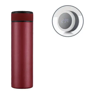 (Red) 500ml LCD Temperature Display Water Bottle Stainless Steel Vacuum Thermos Insulated Cup