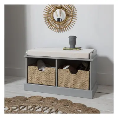 (Stockholm Storage Bench with Brown Baskets in Silk Grey) Stockholm Storage Bench with Baskets