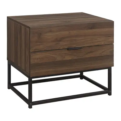 Houston Walnut Drawer Bedside - Metal Base - Industrial Style