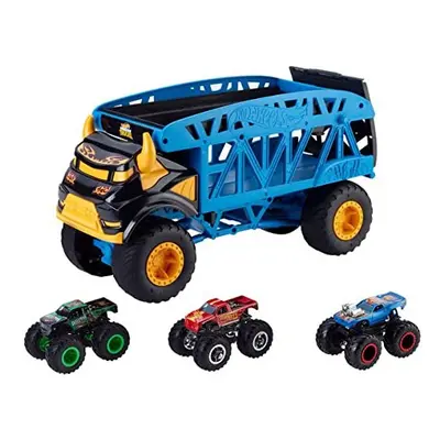 Hot Wheels Monster Trucks Monster Mover +3 Trucks Vehicle Bundle, Toy Car Hauler, Holds 1:64 Sca