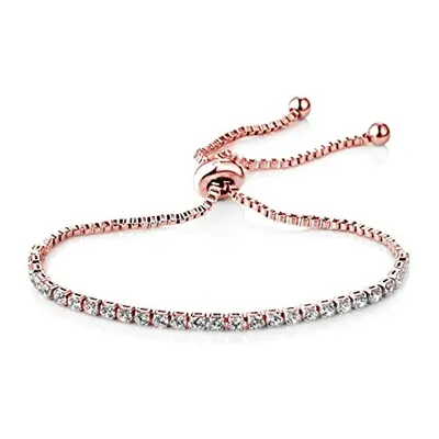 Philip Jones Rose Gold Plated Solitaire Friendship Bracelet Created with Zircondia? Crystals