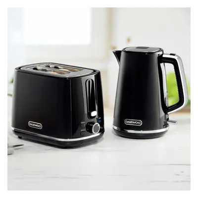 (Black) Daewoo Stirling Jug Kettle and Toaster Bundle Set 1.7L Rapid Boil Slice