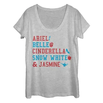 Disney Princesses Americana Stacked Names Women's Short Sleeve Tee Shi