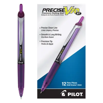 Pilot Precise V10 RT Refillable & Retractable Rolling Ball Pens Bold Point mm Purple Pack of